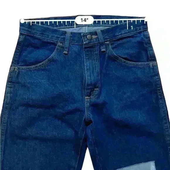 Vintage 90s Patched Rustler Dark Wash Denim Jeans Made in USA Size 28x25 - Picture 10 of 12